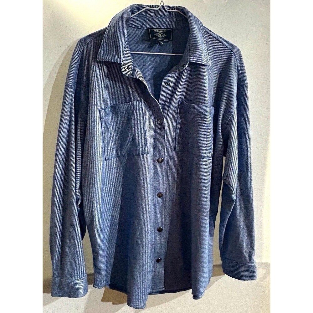 G.H. Bass & Co. Men's M Blue Solid Long Sleeve Button-Up Point Collar Twill